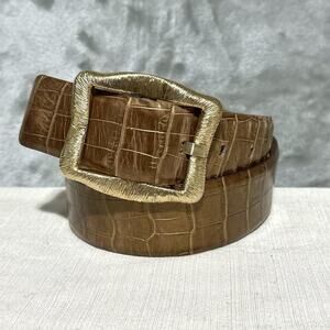 Vintage Nordstrom Womens Crocodile Embossed Leather Belt Size M Brown Gold Italy